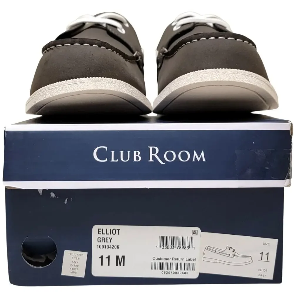 Club Room Men Elliot 2-Eye Casual Boat Shoes Size US 11M Grey Faux Leather
